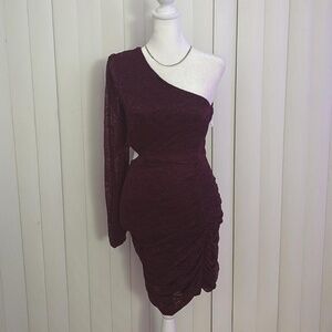 Burgundy one shoulder unique dress